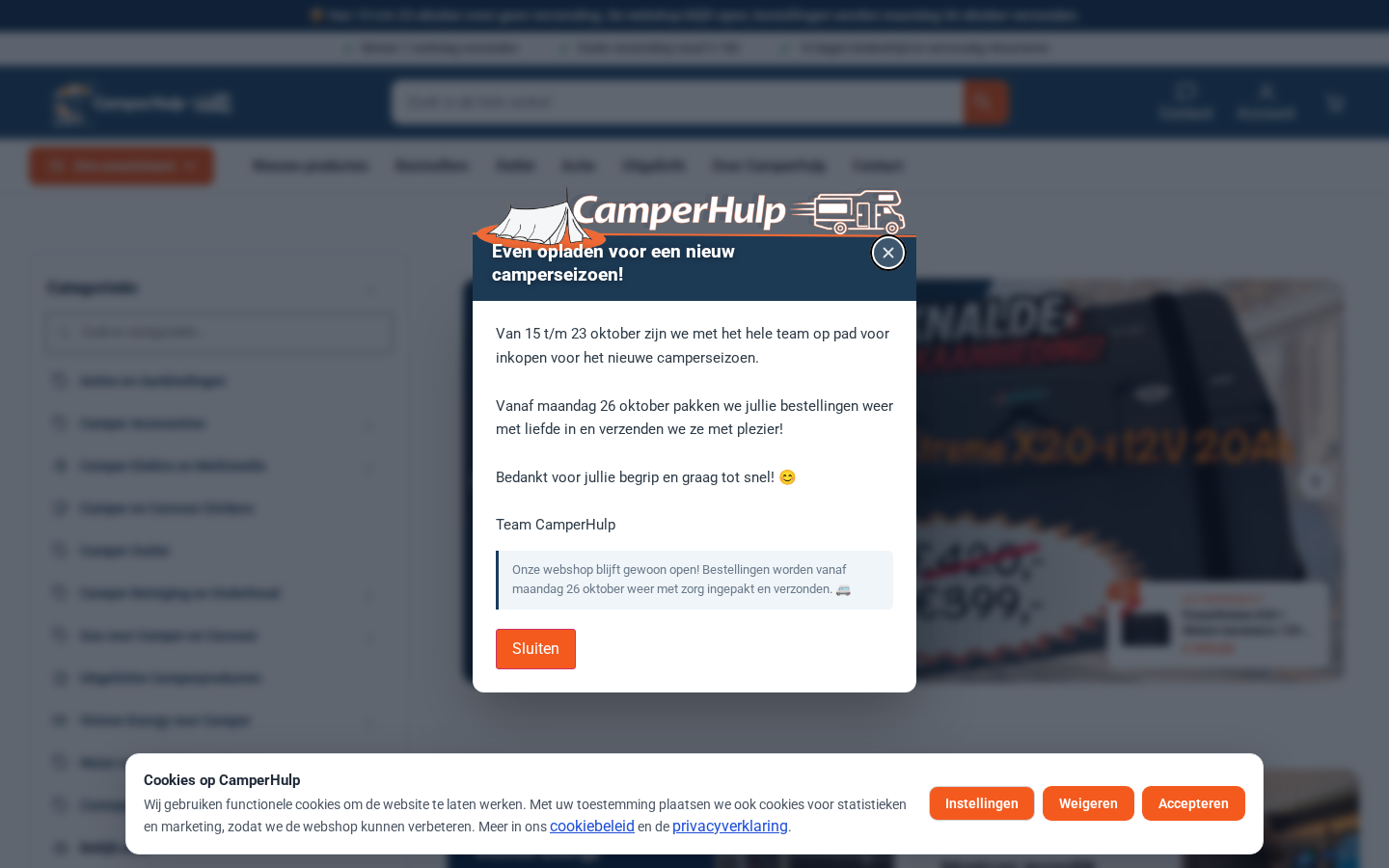 De huidige homepage van CamperHulp op een groot scherm